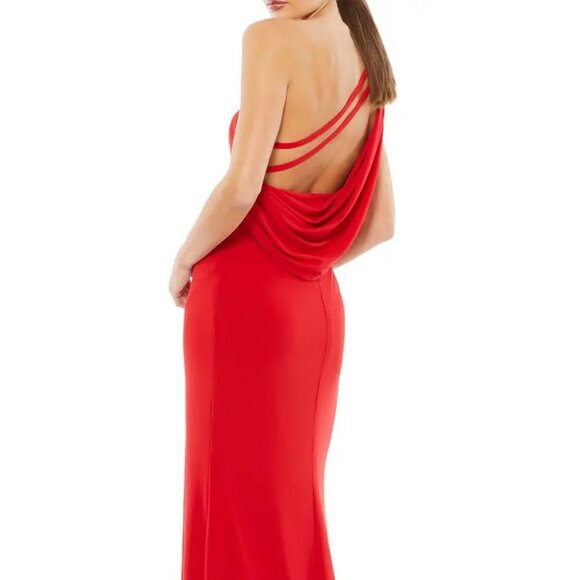 Mac Duggal Red One Shoulder Jersey Sheath Gown - Picture 1 of 5